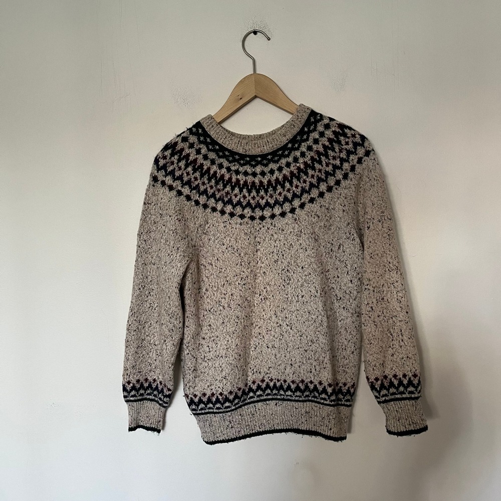 Northern Reflections Vintage Fair Isle Wool Blend Flecked Sweater Oatmeal L